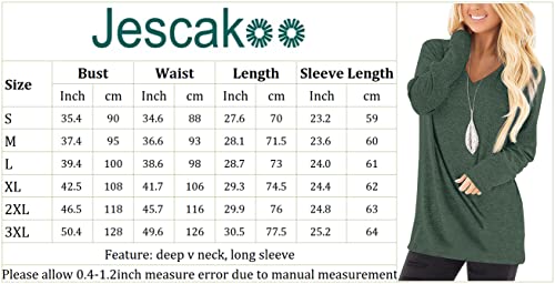 Jescakoo Fall Casual Tops for Women Cute Long Sleeve V Neck T Shirts Green L