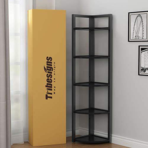 Tribesigns 5 Tier Corner Shelf, Corner Bookshelf Small Bookcase Storage Rack Plant Stand for Living Room, Home Office, Kitchen, Small Space (Black)