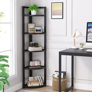 Tribesigns 5 Tier Corner Shelf, Corner Bookshelf Small Bookcase Storage Rack Plant Stand for Living Room, Home Office, Kitchen, Small Space (Black)