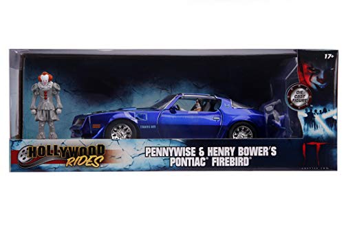 Jada Toys Hollywood Rides It Chapter Two Pennywise & Henry Bower's Pontiac Firebird, 1: 24 Blue Die-Cast Vehicle with 2.75" Die-Cast Figure