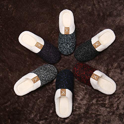 UBFEN Womens Mens Slippers Memory Foam Comfort Fuzzy Plush Lining Slip On House Shoes Indoor Outdoor Black 7-8 Women 5-6 Men