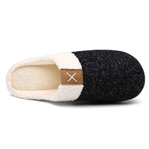 UBFEN Womens Mens Slippers Memory Foam Comfort Fuzzy Plush Lining Slip On House Shoes Indoor Outdoor Black 7-8 Women 5-6 Men