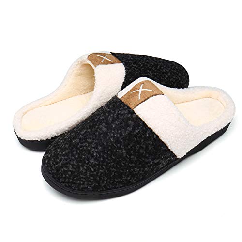 UBFEN Womens Mens Slippers Memory Foam Comfort Fuzzy Plush Lining Slip On House Shoes Indoor Outdoor Black 7-8 Women 5-6 Men
