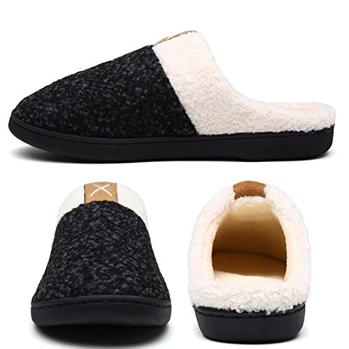 UBFEN Womens Mens Slippers Memory Foam Comfort Fuzzy Plush Lining Slip On House Shoes Indoor Outdoor Black 7-8 Women 5-6 Men