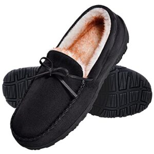 amazon essentials men's warm plush slippers, black, 8