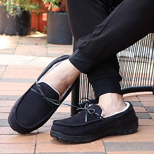 Amazon Essentials Men's Warm Plush Slippers, Black, 8