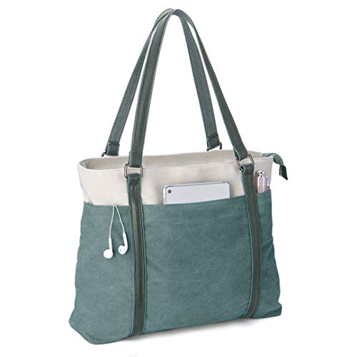 Wxnow Tote Bag for Women, Canvas Shoulder Bags Large Tote Bag Teacher Work 15.6 Laptop Bags Handbag Purse, Green