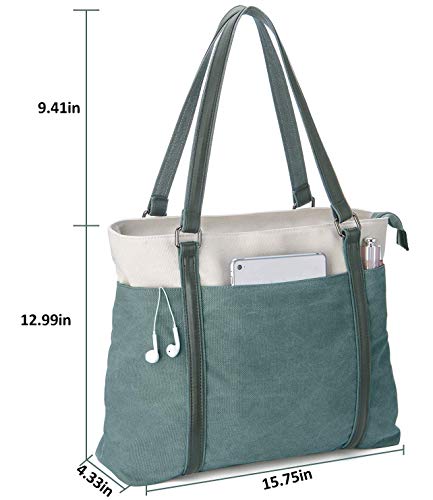 Wxnow Tote Bag for Women, Canvas Shoulder Bags Large Tote Bag Teacher Work 15.6 Laptop Bags Handbag Purse, Green