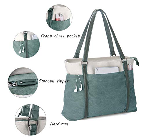 Wxnow Tote Bag for Women, Canvas Shoulder Bags Large Tote Bag Teacher Work 15.6 Laptop Bags Handbag Purse, Green