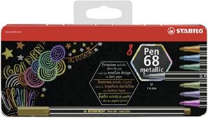 stabilo premium metallic fiber-tip pen pen 68 metallic - tin of 8 - assorted colors with hanging loop