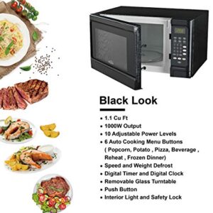 Walsh WSCMS311BK-10 Countertop Microwave Oven, 6 Cooking Programs LED Lighting Push Button, 1.1 Cu.Ft/1000W, Black