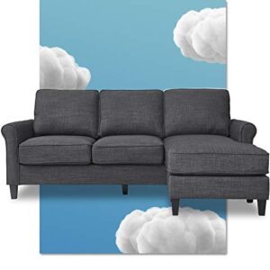 serta harmon reversible sectional sofa, modern l-shaped couch for small spaces, soft fabric upholstery, rolled arm, dark gray