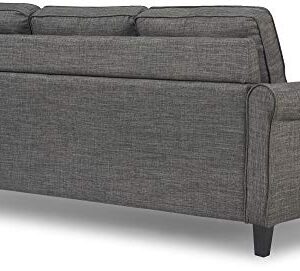 Serta Harmon Reversible Sectional Sofa, Modern L-Shaped Couch for Small Spaces, Soft Fabric Upholstery, Rolled Arm, Dark Gray