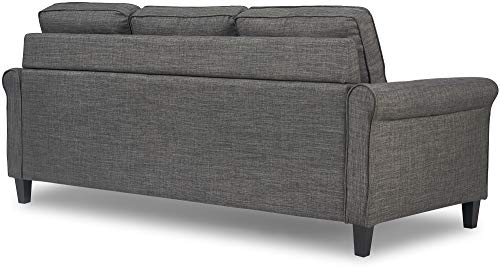 Serta Harmon Reversible Sectional Sofa, Modern L-Shaped Couch for Small Spaces, Soft Fabric Upholstery, Rolled Arm, Dark Gray