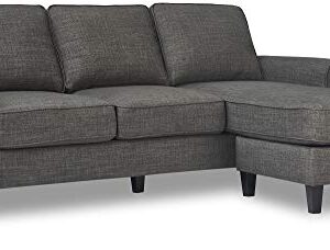 Serta Harmon Reversible Sectional Sofa, Modern L-Shaped Couch for Small Spaces, Soft Fabric Upholstery, Rolled Arm, Dark Gray