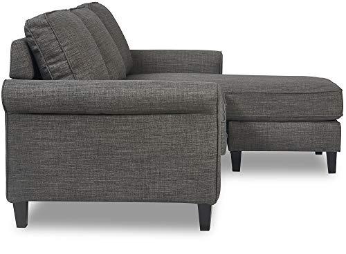 Serta Harmon Reversible Sectional Sofa, Modern L-Shaped Couch for Small Spaces, Soft Fabric Upholstery, Rolled Arm, Dark Gray