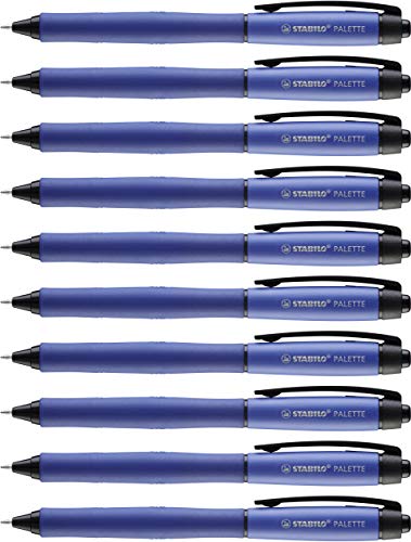 STABILO Retractable Rollerball Pen PALETTE - Pack of 10 - Blue