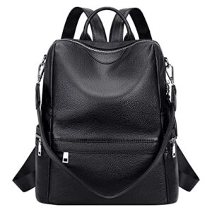 altosy leather backpack for women elegant genuine backpack purse ladies leather shoulderbag （s80 black）