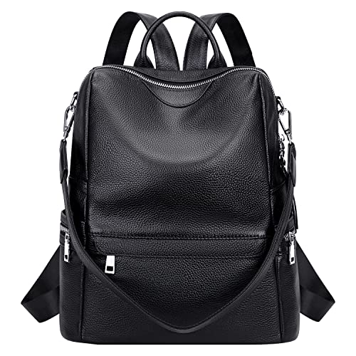 ALTOSY Leather Backpack for Women Elegant Genuine Backpack Purse Ladies Leather Shoulderbag （S80 Black）