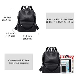 ALTOSY Leather Backpack for Women Elegant Genuine Backpack Purse Ladies Leather Shoulderbag （S80 Black）