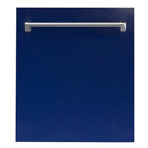 zline 24 in. top control dishwasher in blue gloss with stainless steel tub and modern style handle