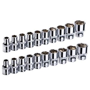 Kendo 21pcs 1/2’’ Drive Ratchet Socket Wrench Set – Professional 72 Tooth Reversible Quick Release Wrench with 20 CrV Sockets - 10 SAE + 10 Metric - with Storage Rack