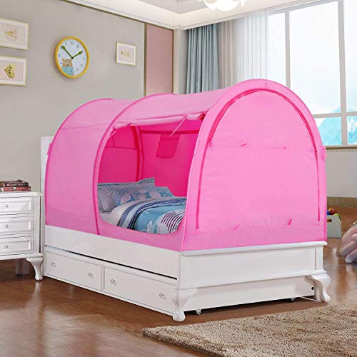 LEEDOR Bed Tent Dream Tents Bed Canopy Shelter Cabin Indoor Privacy Warm Breathable Pop Up Twin Size for Kids and Adult Patent Pending Pink(Mattress Not Included)