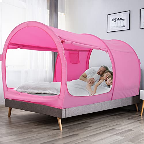 LEEDOR Bed Tent Dream Tents Bed Canopy Shelter Cabin Indoor Privacy Warm Breathable Pop Up Twin Size for Kids and Adult Patent Pending Pink(Mattress Not Included)