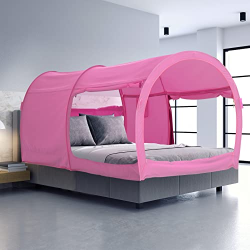 LEEDOR Bed Tent Dream Tents Bed Canopy Shelter Cabin Indoor Privacy Warm Breathable Pop Up Twin Size for Kids and Adult Patent Pending Pink(Mattress Not Included)