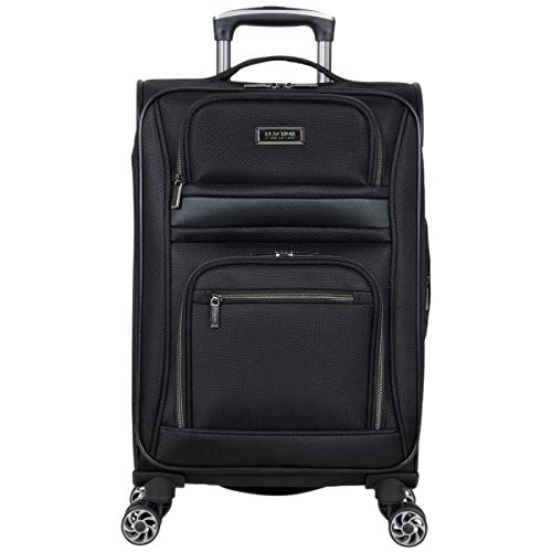 Kenneth Cole Reaction Rugged Roamer Luggage Collection Lightweight Softside Expandable 8-Wheel Spinner Travel Suitcase Bag, Black, 20-Inch Carry-On