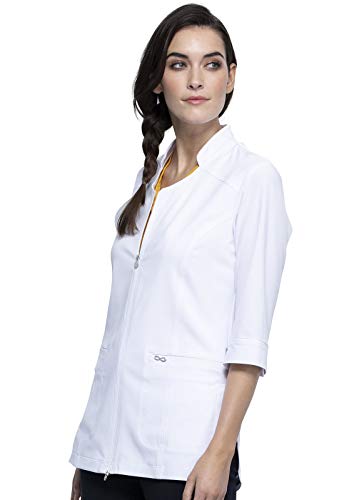 Cherokee Infinity Women Scrubs Top Zip Front Tunic CK952A, M, White