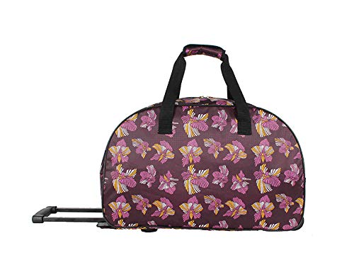 LUCAS Designer Carry On Luggage Collection - Lightweight Pattern 22 Inch Duffel Bag- Weekender Overnight Business Travel Suitcase with 2- Rolling Spinner Wheels (Poly Purple)