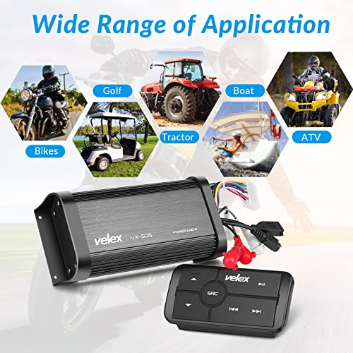 Marine Bluetooth Amplifier Waterproof Class D Amp UTV Amp 4 Channel with Controller for Boat Golf Motorcycle Hidden Installation