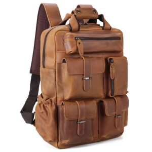 polare cowhide leather multiple laptop backpack day pack travel bag satchel for men