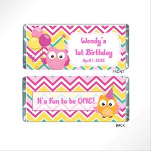 Owl Birthday Party Favors, Personalized Candy Wrappers for Chocolate, Pack of 20 Custom Hershey Bar Labels