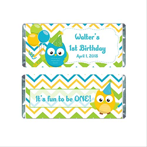 Owl Birthday Party Favors, Personalized Candy Wrappers for Chocolate, Pack of 20 Custom Hershey Bar Labels