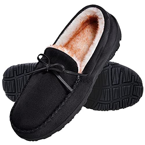 Amazon Essentials Men's Warm Plush Slippers, Black, 12