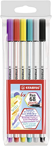 STABILO Premium Fibre-Tip Pen Pen 68 brush - Wallet of 6 - Assorted colors