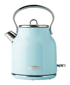 haden 75004 heritage 1.7 liter (7 cup) stainless steel electric kettle with auto shut-off and boil dry protection, turquoise