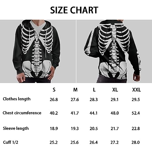 uideazone Men's Halloween Costume Skeleton Skull 3D Graphic Printing Zip up Hooded Sweatshirt Jacket Coat for Winter Casual Party