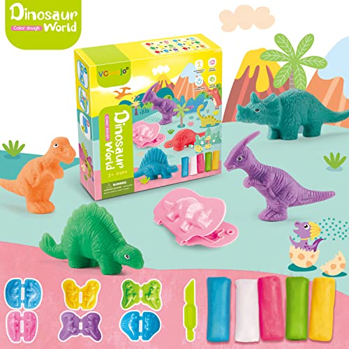 VConejo Color Dough Toys Dinosaur World Dough Set Creations Tools for Kid 2-4-8 Years with Animals