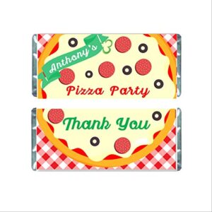 pizza party favors, personalized candy bar wrappers for chocolate, kids birthday, hershey bar labels, pack of 20