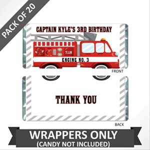 Firetruck Candy Bar Labels, Personalized Party Favors for Kids, Firefighter Birthday, Pack of 20 Hershey Chocolate Bar Wrappers