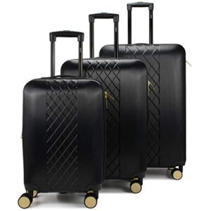 badgley mischka modern trolley diamond 3 piece expandable spinner wheels luggage/suitcase set (black)