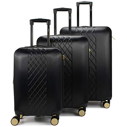 Badgley Mischka Modern trolley Diamond 3 Piece Expandable Spinner Wheels Luggage/Suitcase Set (Black)