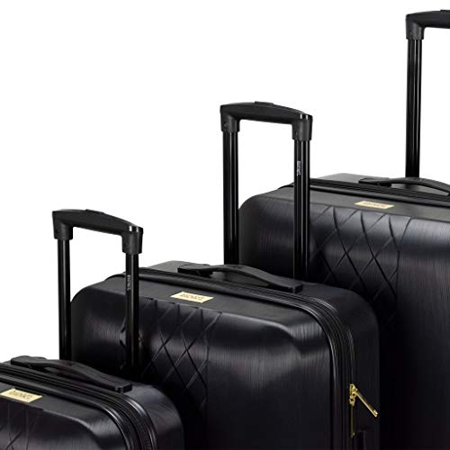 Badgley Mischka Modern trolley Diamond 3 Piece Expandable Spinner Wheels Luggage/Suitcase Set (Black)