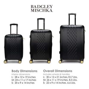 Badgley Mischka Modern trolley Diamond 3 Piece Expandable Spinner Wheels Luggage/Suitcase Set (Black)