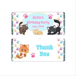 cat party favors for kids birthday, personalized candy wrappers for chocolate, pack of 20 custom hershey bar labels