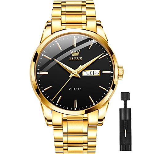 Black Gold Watch for Men,Day and Date Men Watch,Men Gold Tone Watch,Fashion Gold Men Watches,Male Watch,Business Waterproof Men Watch,Luxury Gold Men Watches,Luminous Man Watch,Dress Watch for Men