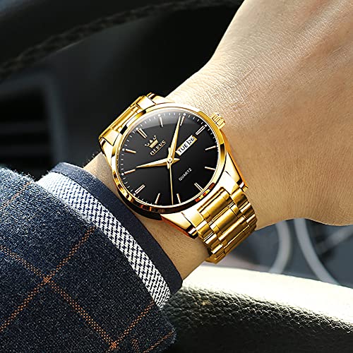 Black Gold Watch for Men,Day and Date Men Watch,Men Gold Tone Watch,Fashion Gold Men Watches,Male Watch,Business Waterproof Men Watch,Luxury Gold Men Watches,Luminous Man Watch,Dress Watch for Men